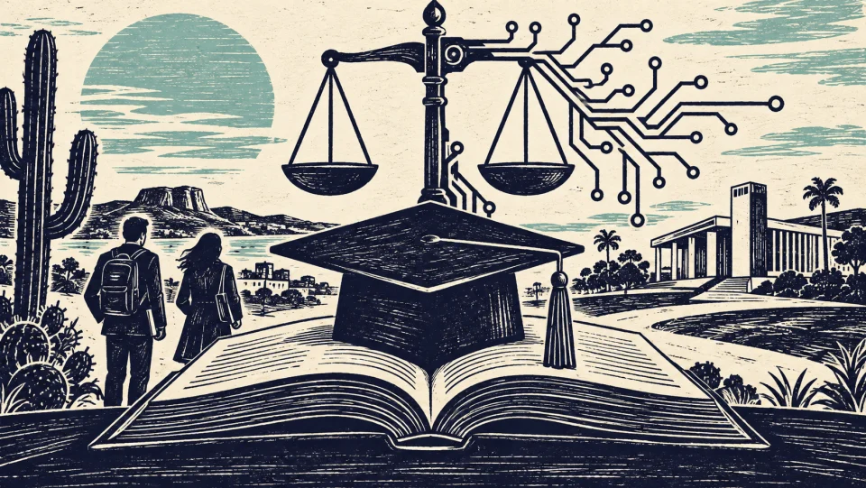 Ilustração em xilogravura sobre Baiana de Direito e SENAI CIMATEC lançam pós-graduação em Direito Digital e Inteligência Artificial