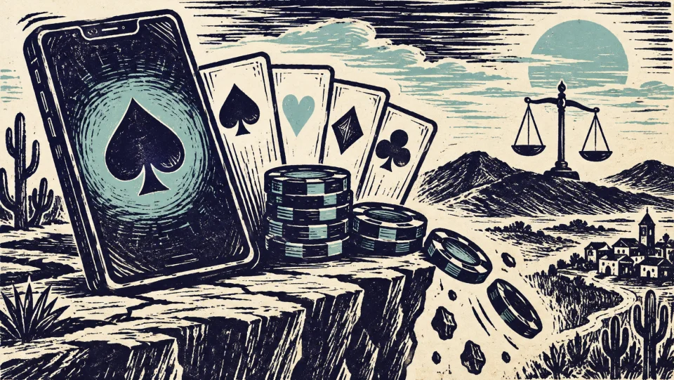 Ilustração em xilogravura sobre Pôquer online vira febre com discurso de habilidade, mas expõe riscos e lacunas na lei