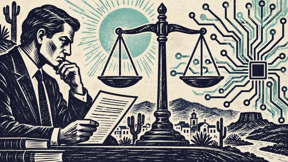 Ilustração em xilogravura sobre A advocacia diante das decisões automatizadas: por que ainda precisamos de advogados?